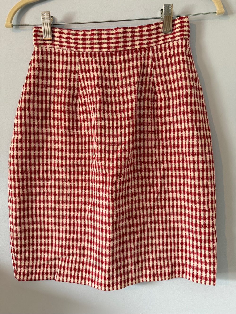 Red and White Gingham Pencil Skirt